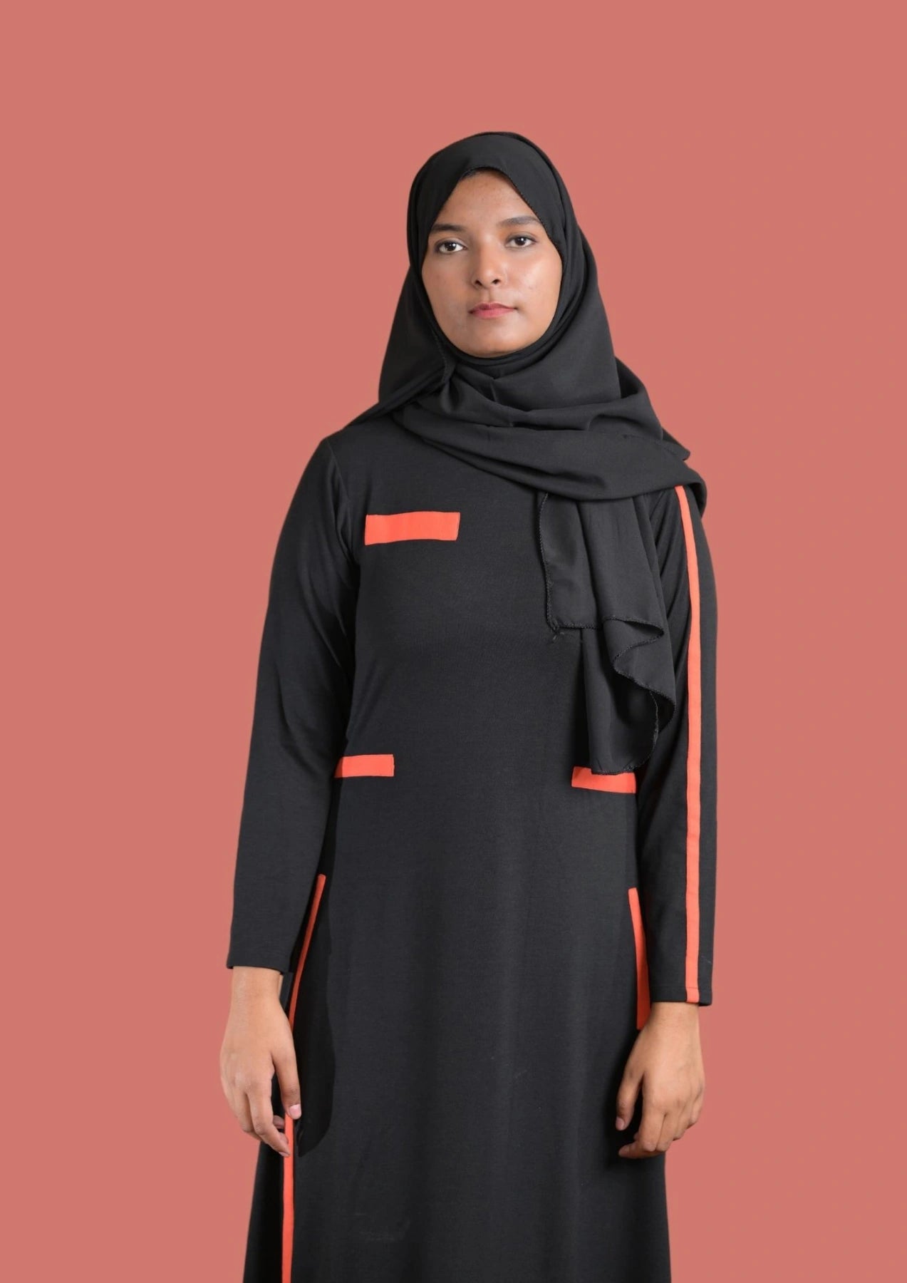 Neon Orange & Black Sportswear Abaya