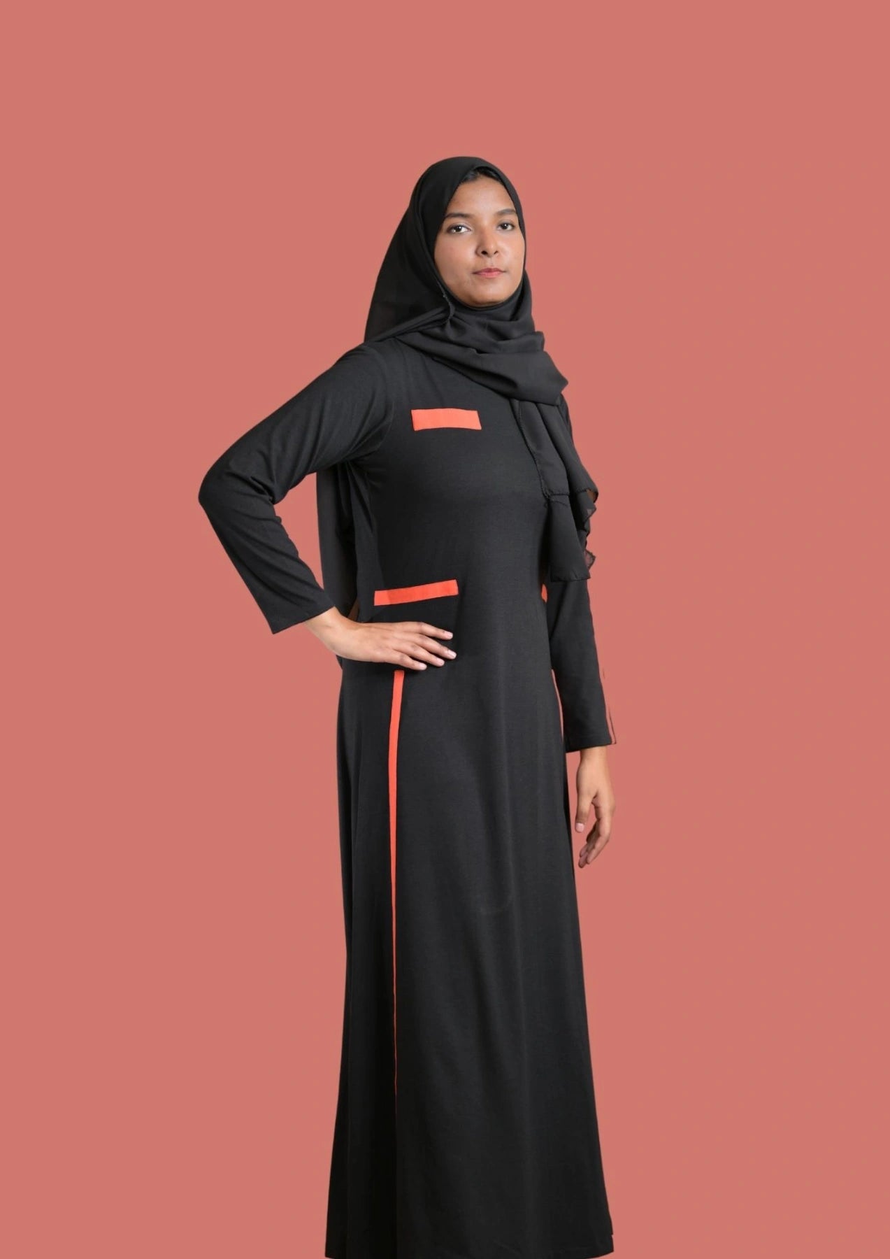 Neon Orange & Black Sportswear Abaya
