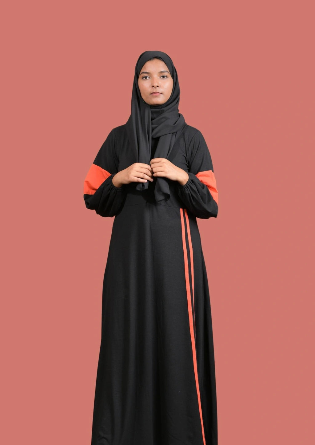 Neon Orange & Black Sportswear Abaya