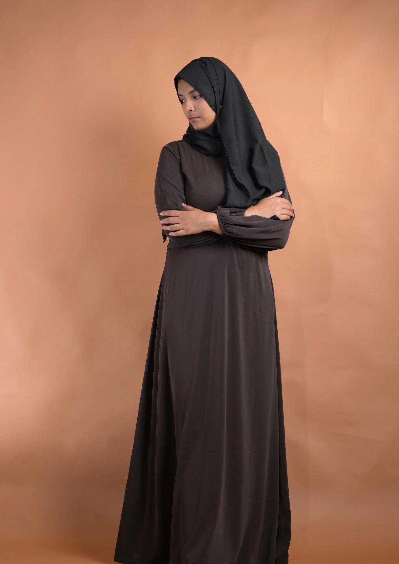 baraqah female coffee brown color modest fashion abaya for girls 