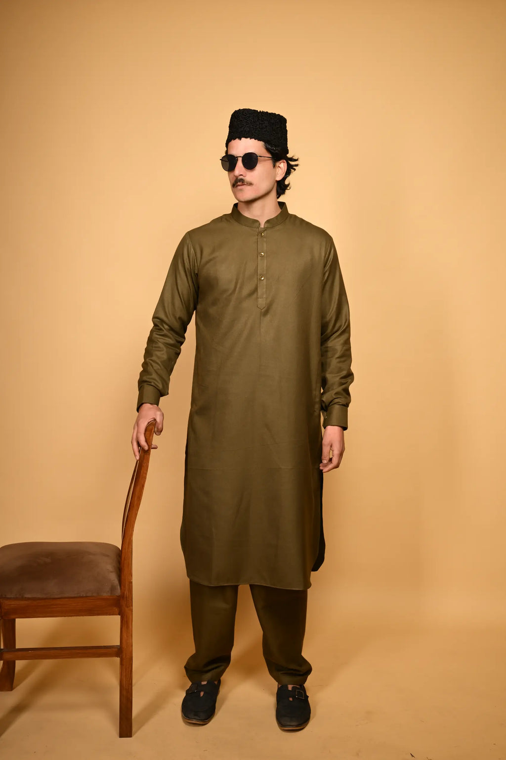 Pathan Army Green Kameez Shalwar