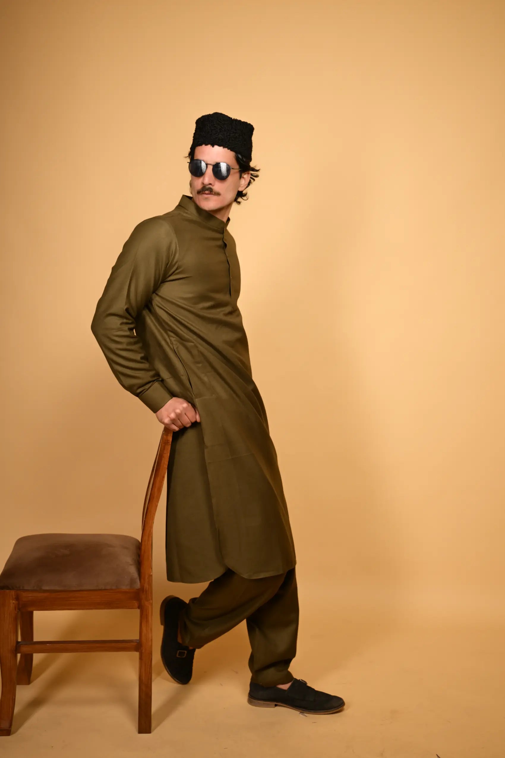Pathan Army Green Kameez Shalwar