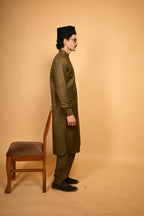 Pathan Army Green Kameez Shalwar