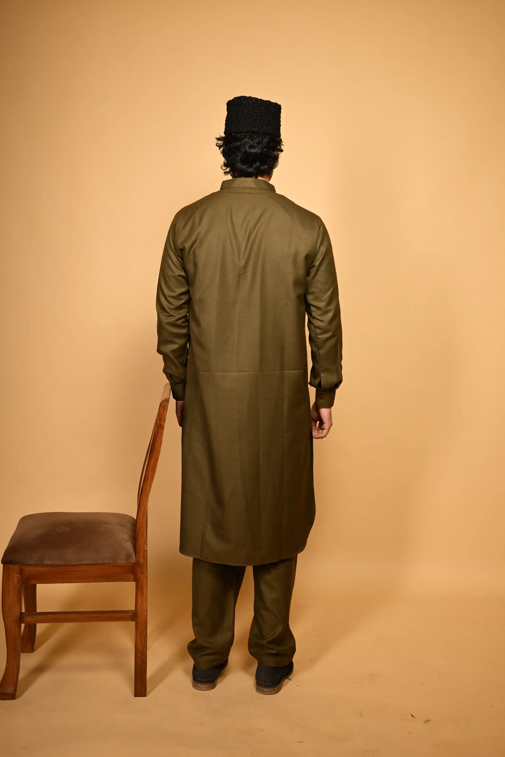 Pathan Army Green Kameez Shalwar