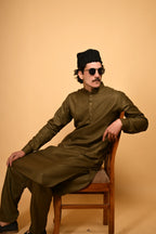 Pathan Army Green Kameez Shalwar