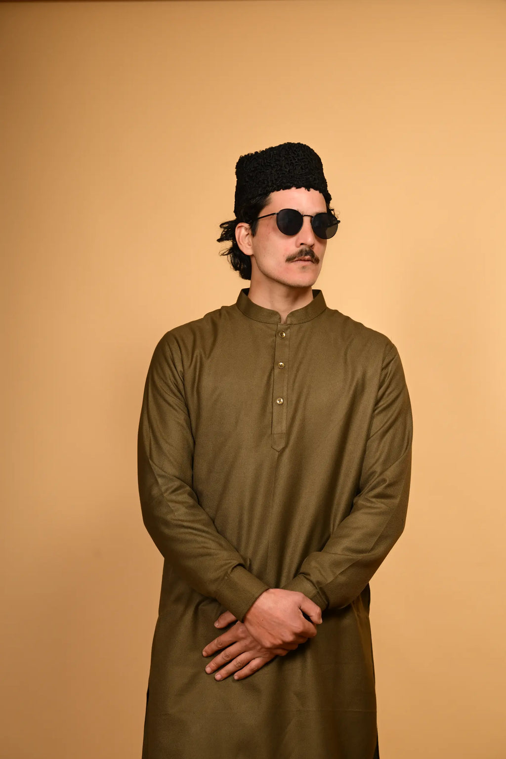 Pathan Army Green Kameez Shalwar