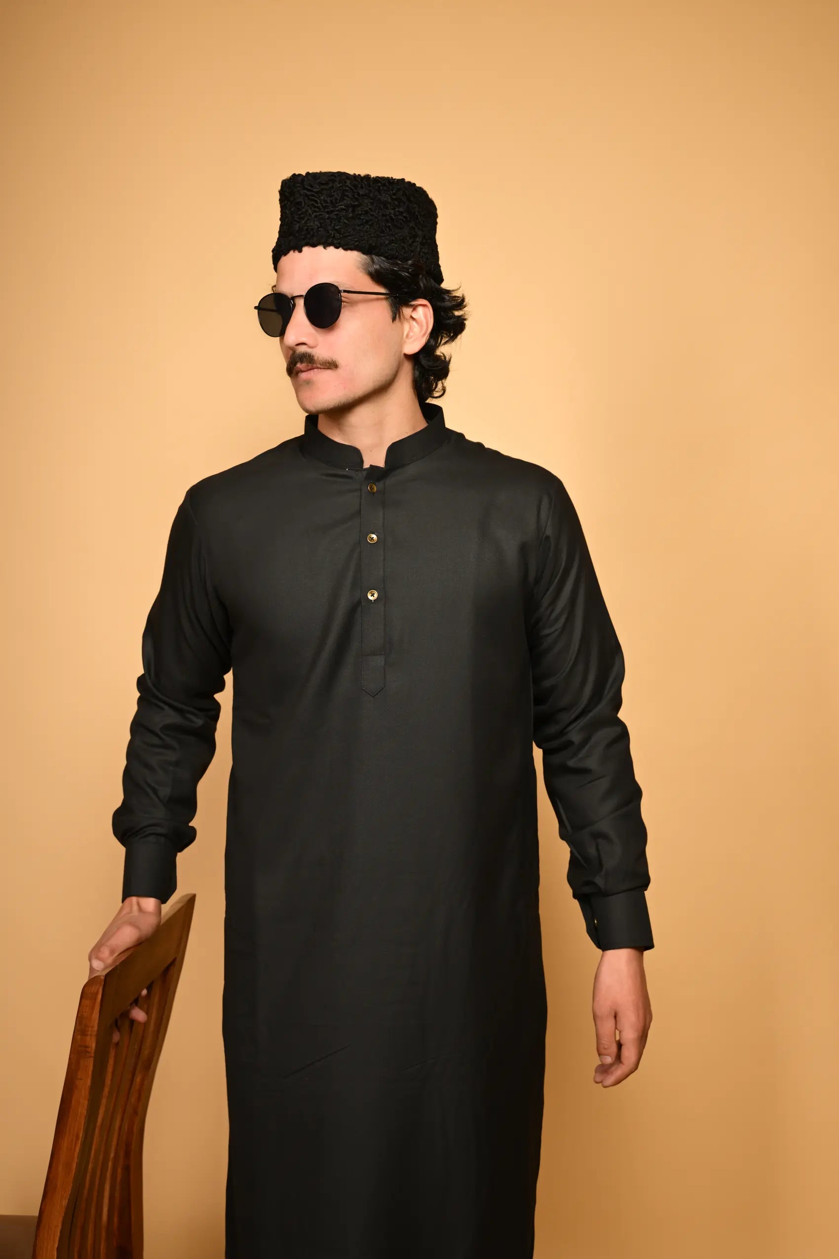 Pathan Black Kameez Shalwar