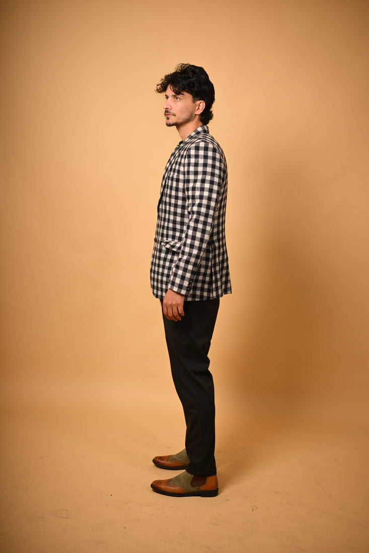 Black With White Bold Check Blazer