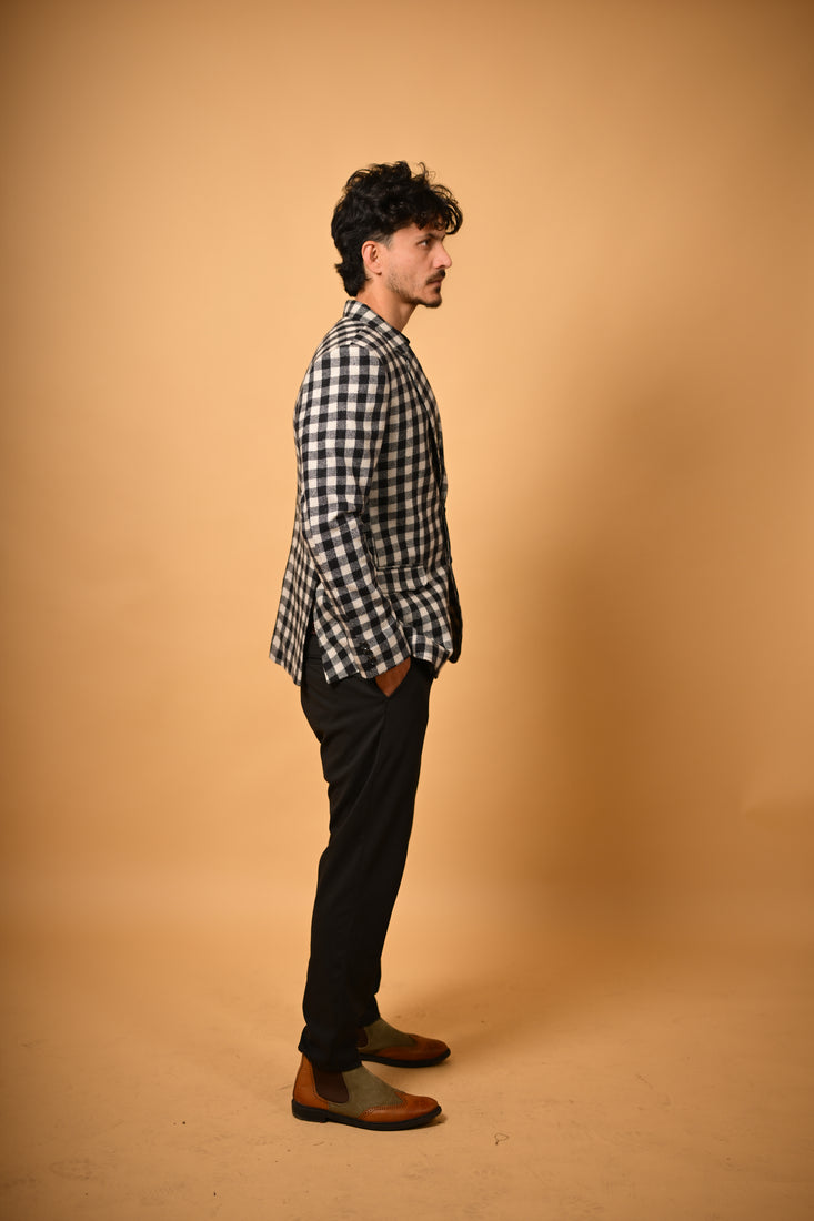 Black With White Bold Check Blazer