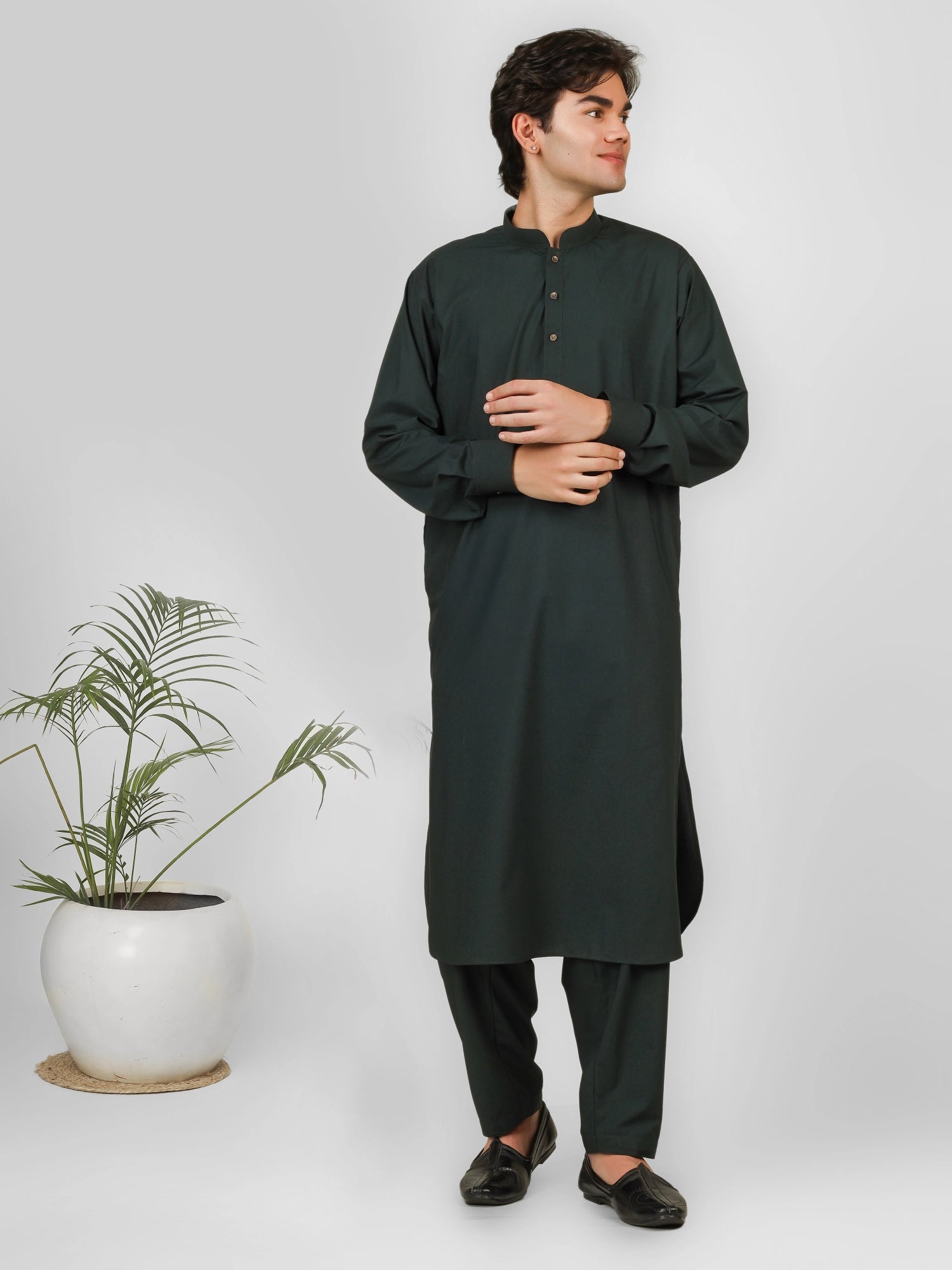Rasheiq Bottle Green Kameez Shalwar