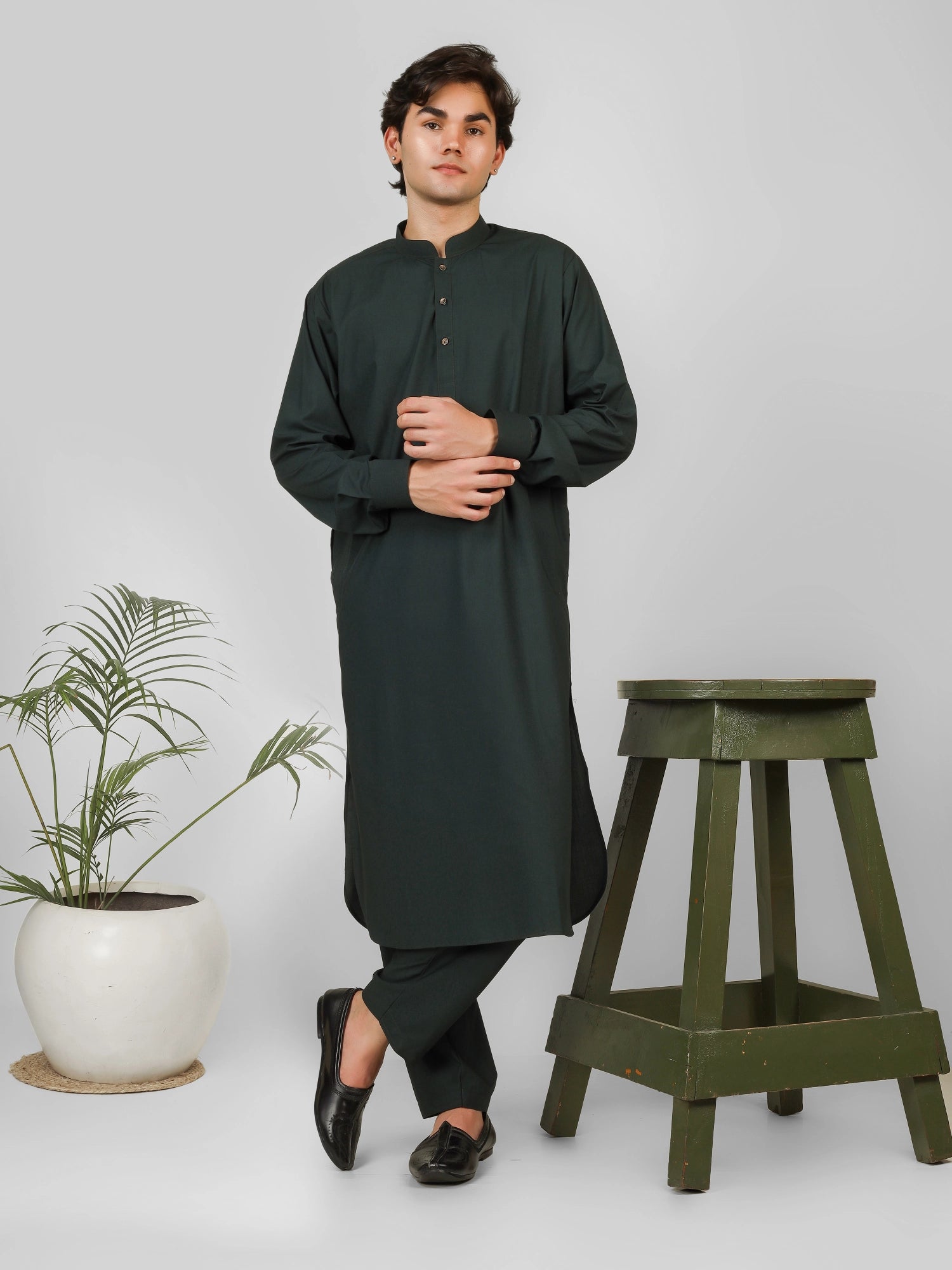 Rasheiq Bottle Green Kameez Shalwar