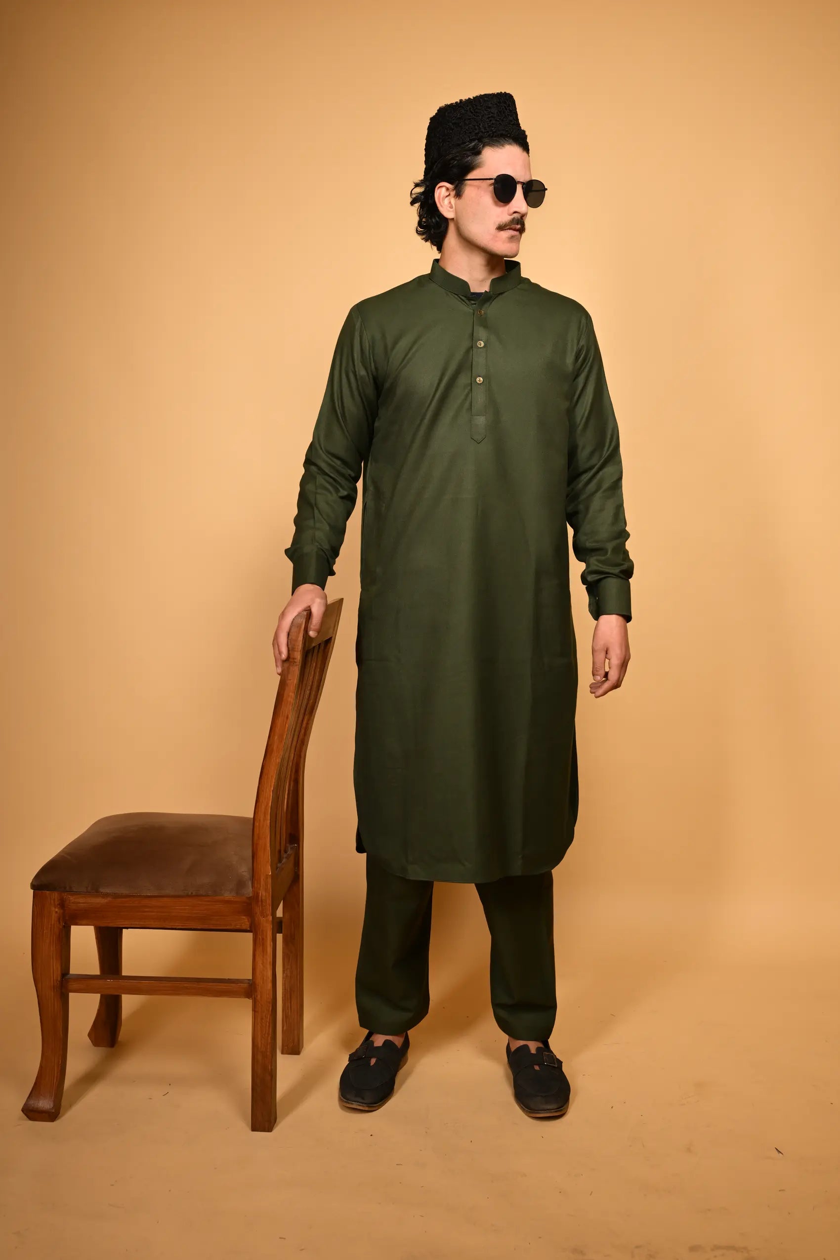 Pathan Bottle Green Kameez Shalwar