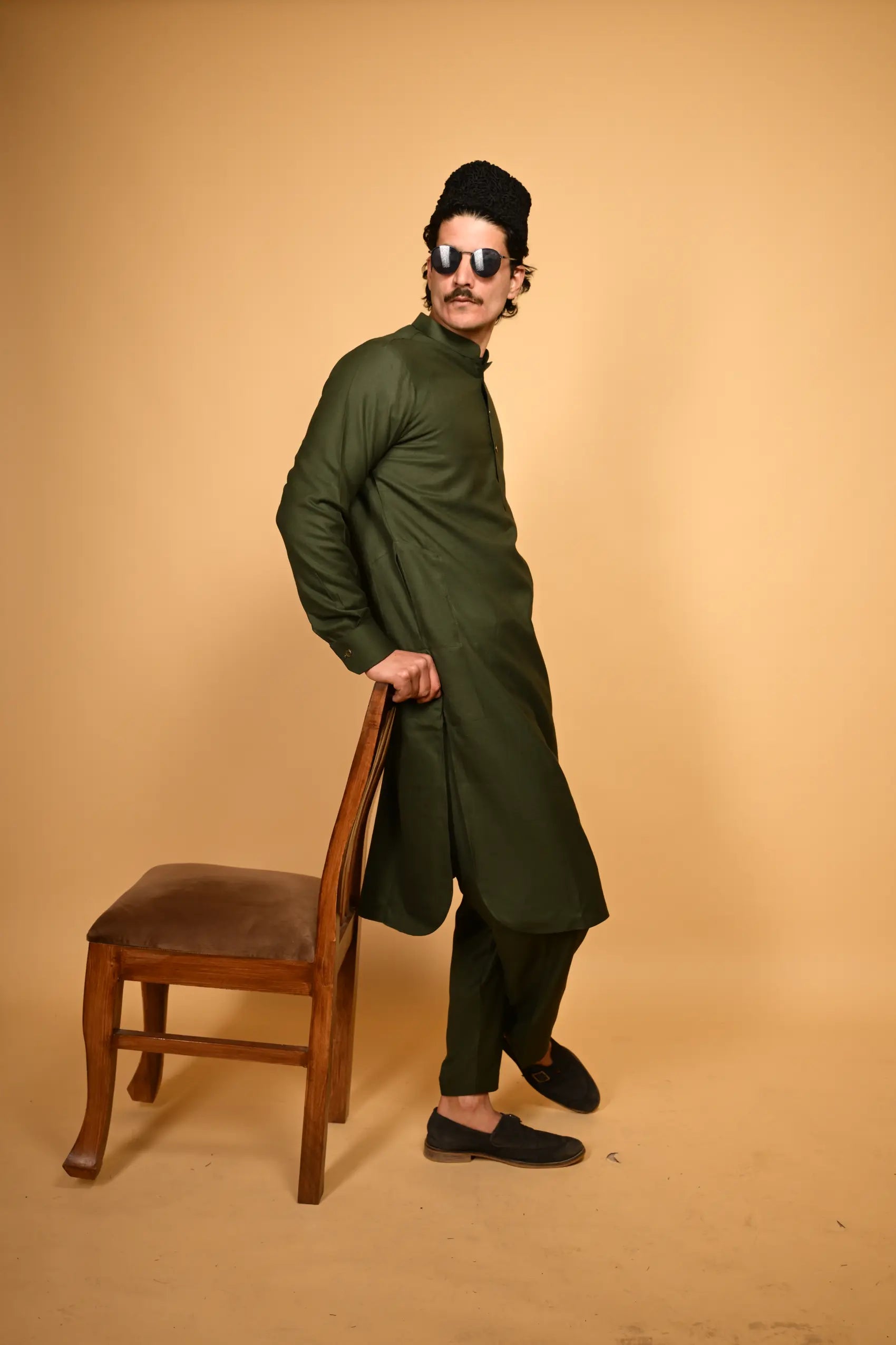 Pathan Bottle Green Kameez Shalwar