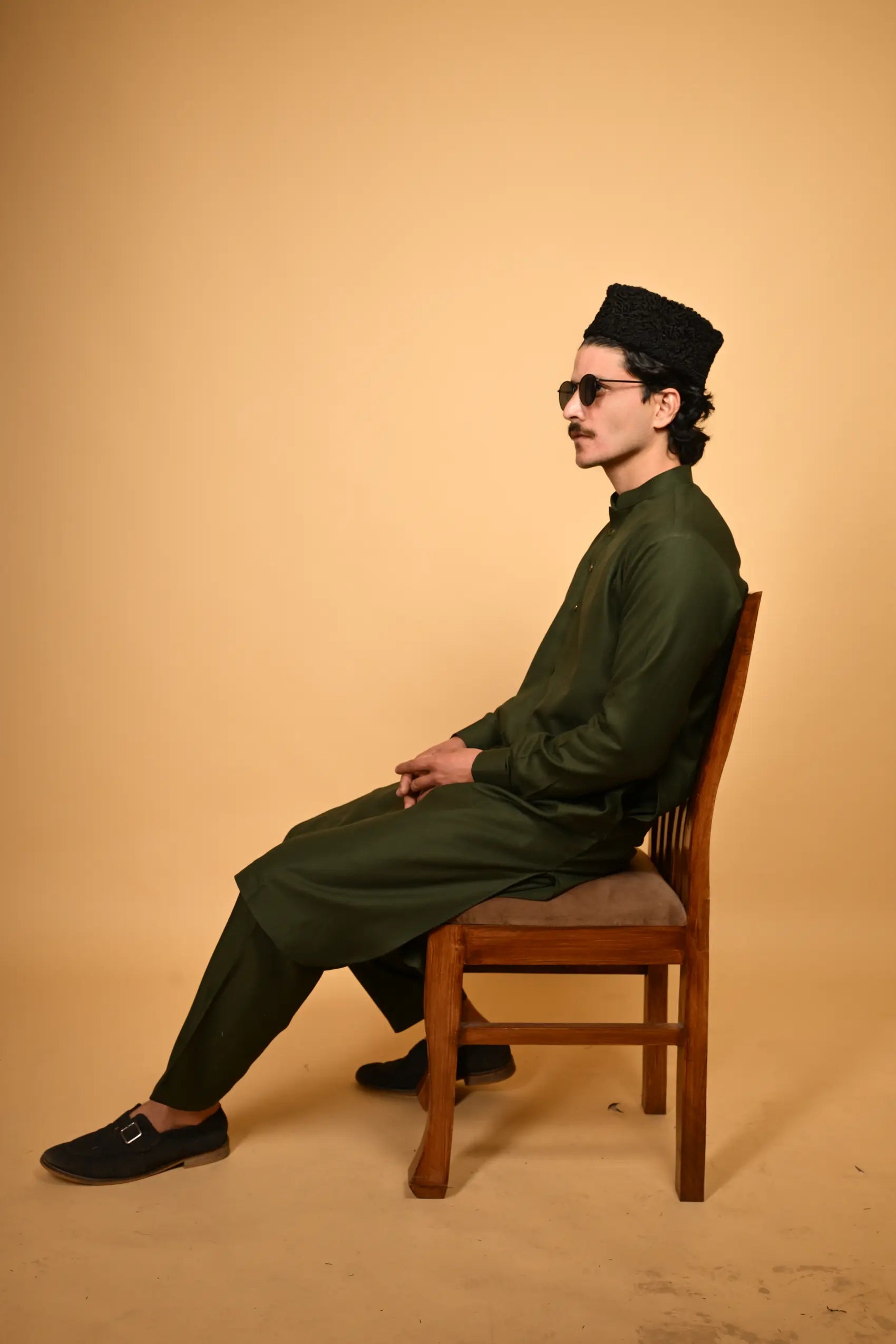 Pathan Bottle Green Kameez Shalwar