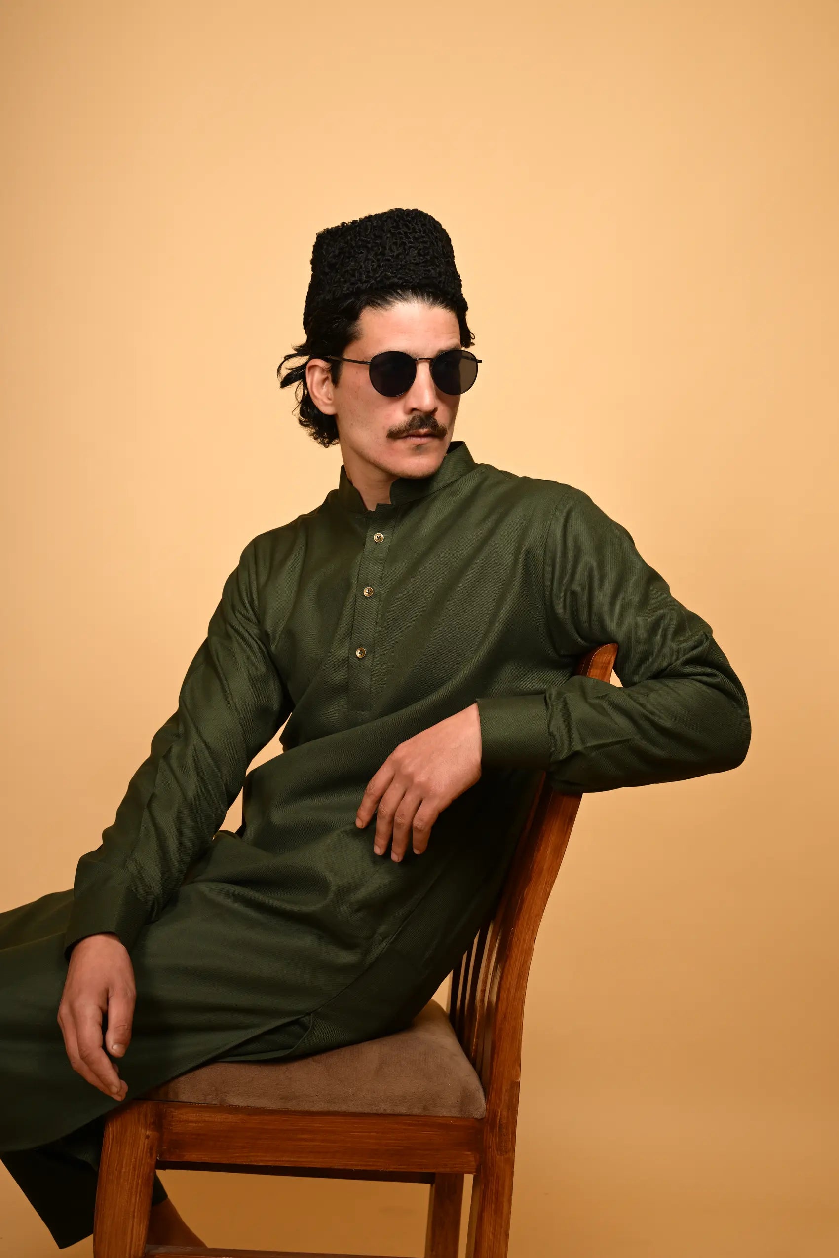 Pathan Bottle Green Kameez Shalwar