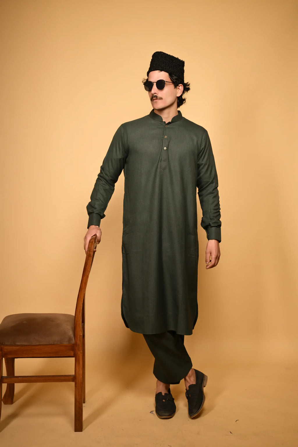 Suf Jakan Bottle Green Kameez Shalwar