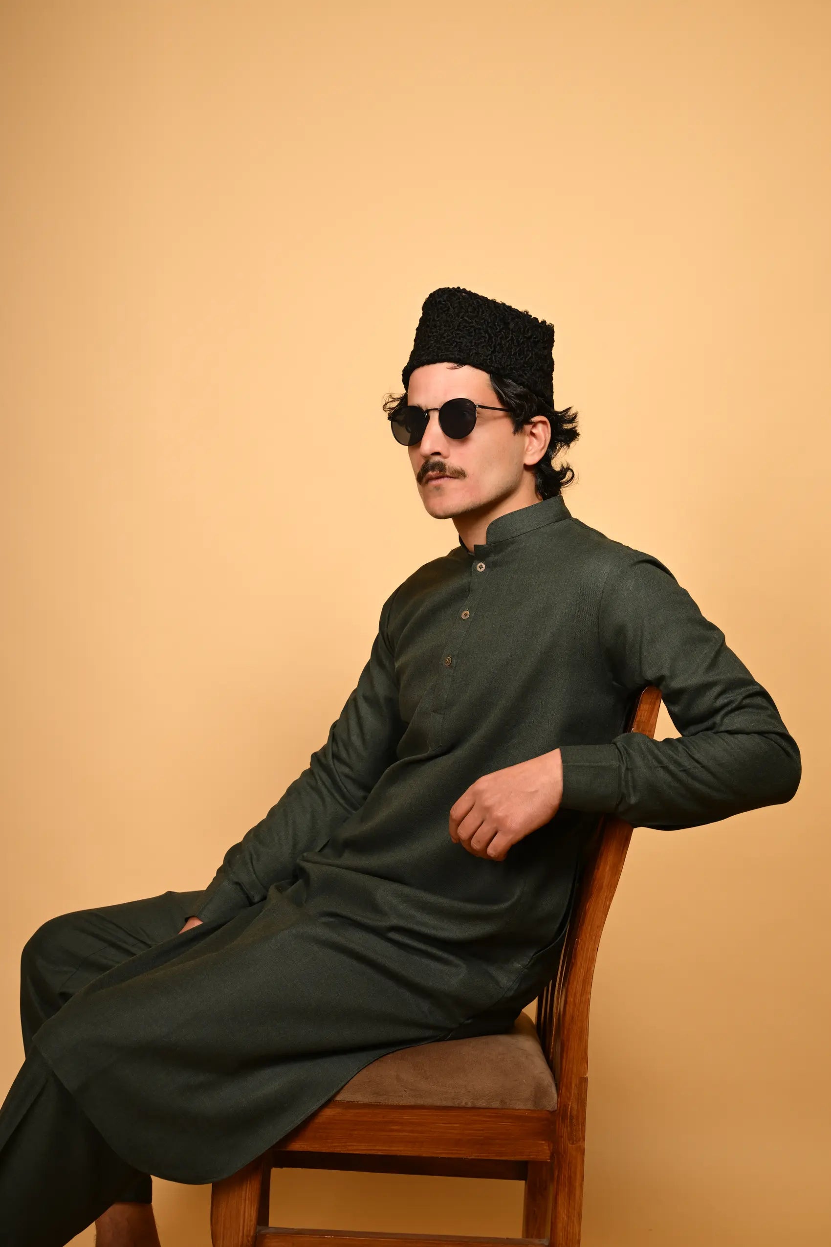 Suf Jakan Bottle Green Kameez Shalwar