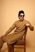 Pathan Bright Beige Kameez Shalwar