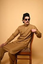 Pathan Bright Beige Kameez Shalwar