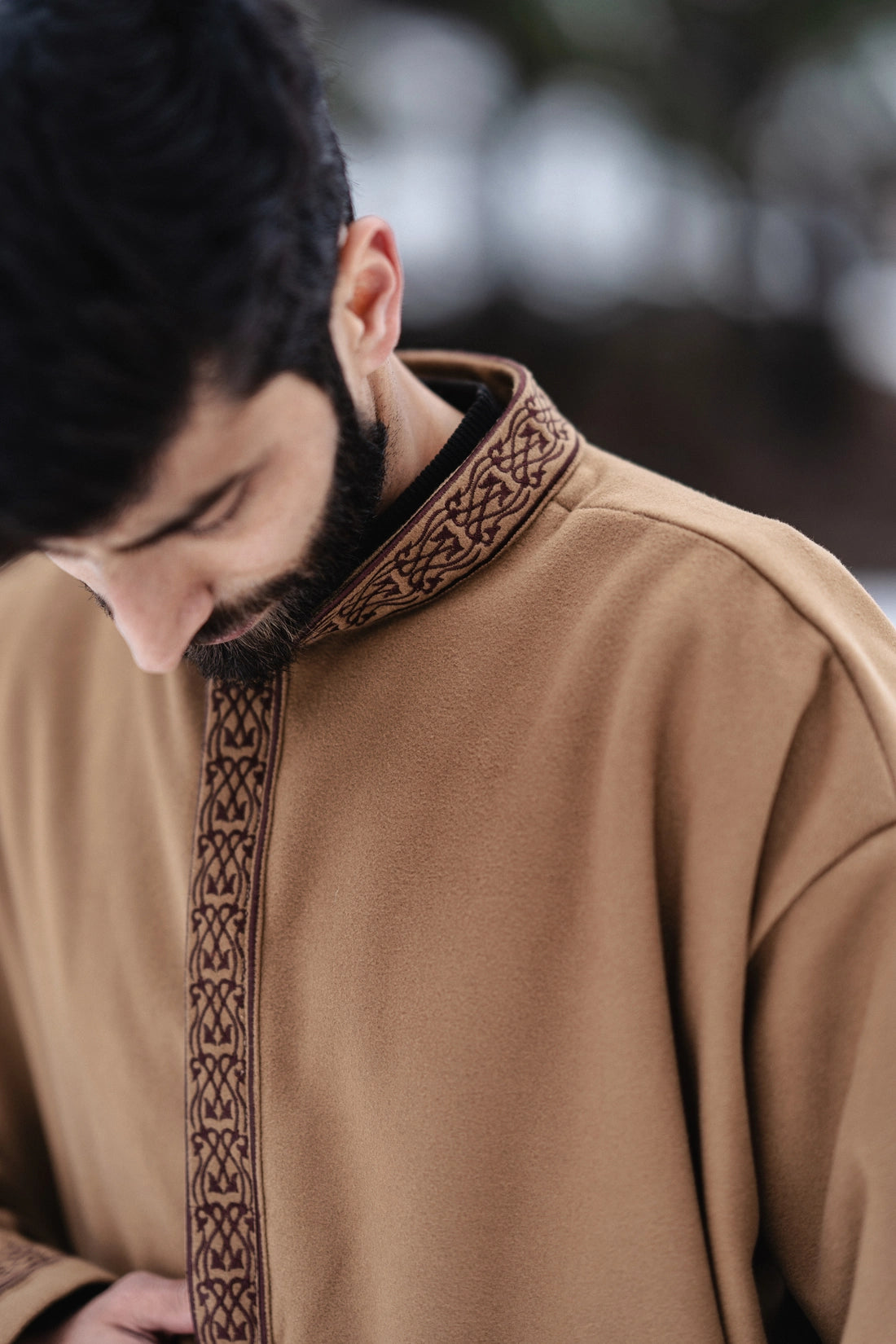 Light Brown Embroidered Closed Overcoat | Not A Pheran