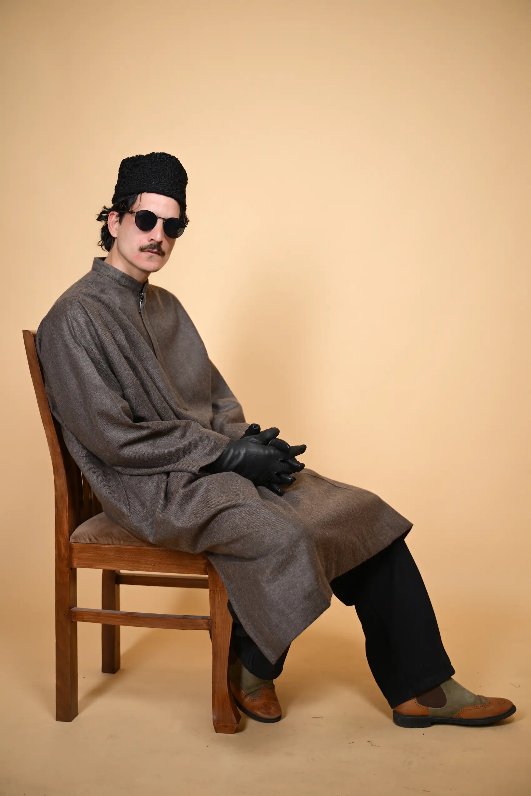 baraqah brown lined pheran for men 