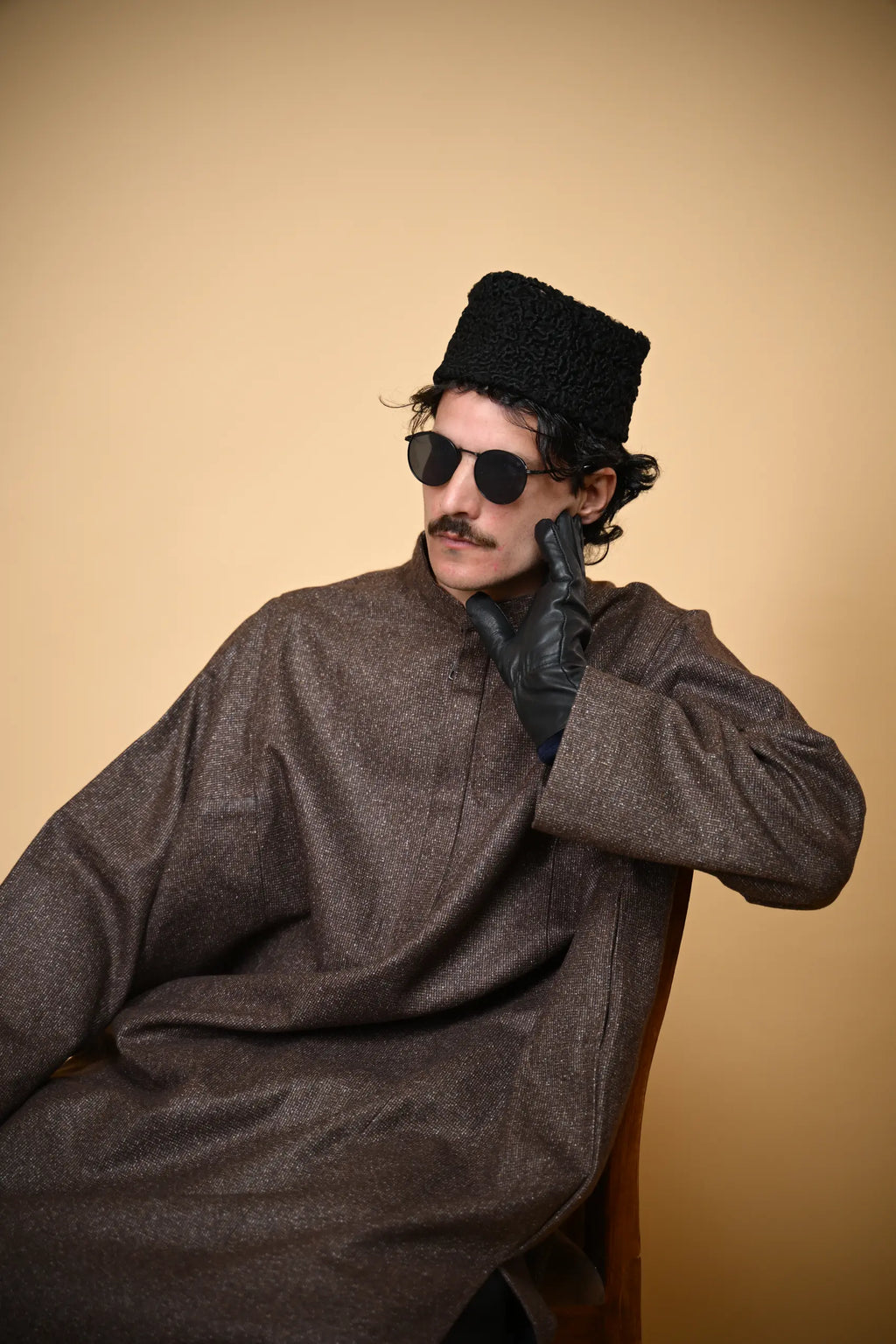 Brown Stone Weave kashmiri traditional Pheran For Men
