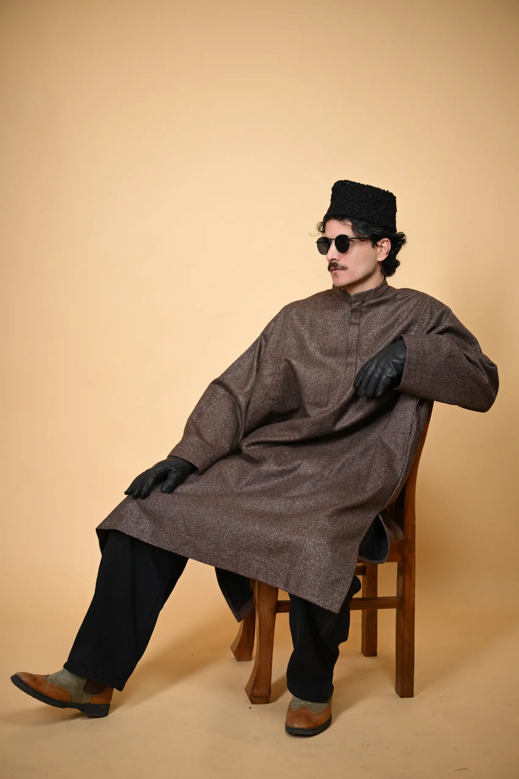 Brown Stone Weave kashmiri traditional Pheran For Men
