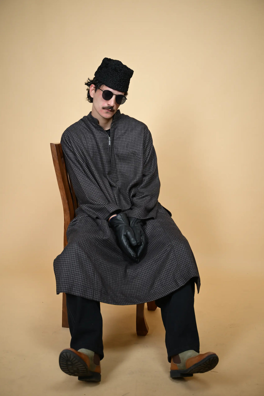 baraqah brown houndstooth men traditional pheran 