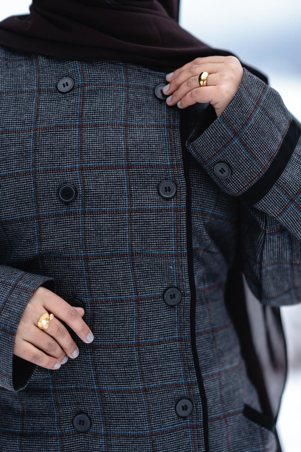 baraqah cobalt checkered winter abaya for women 