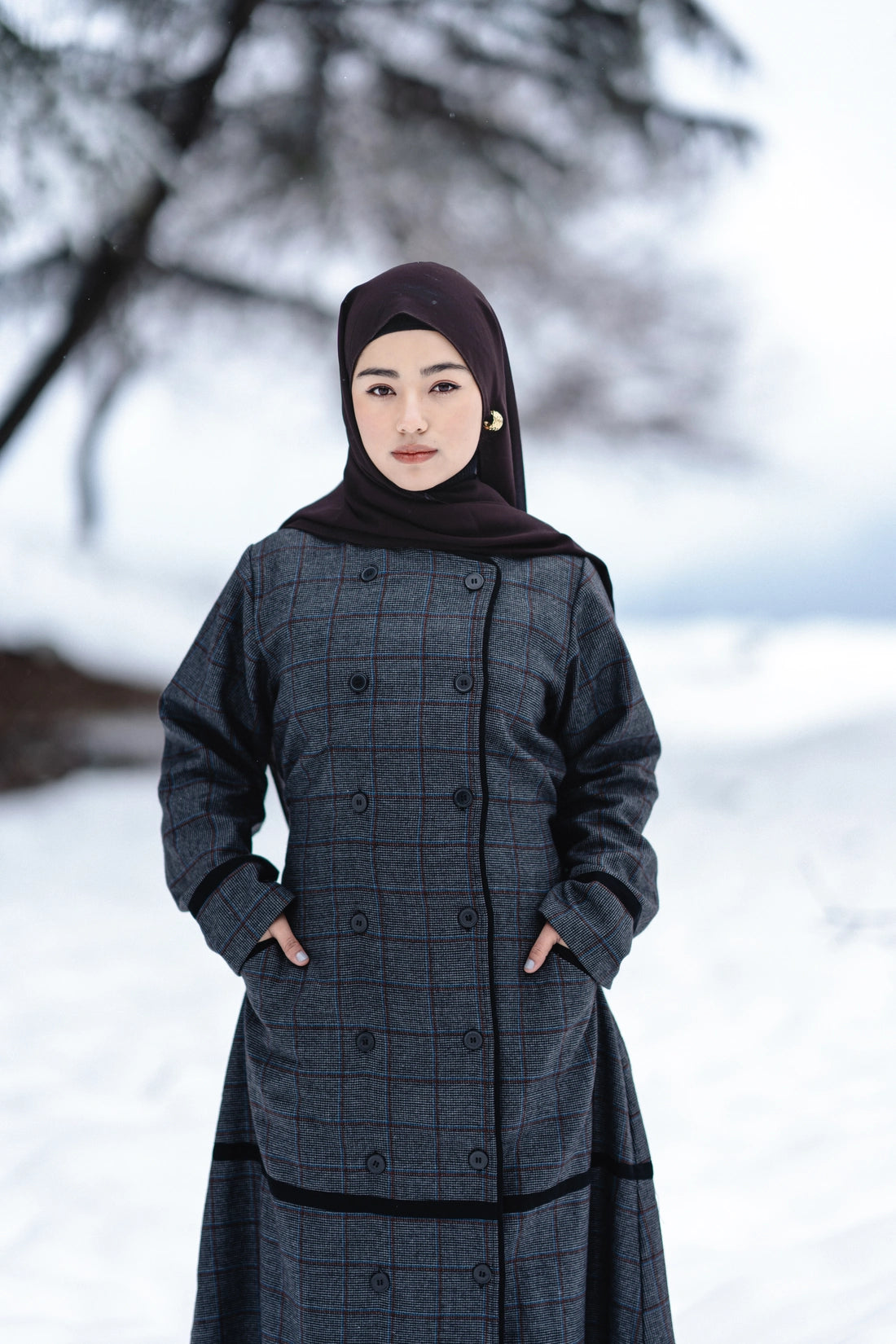 Cobalt Checkered Coat Style Winter Abaya