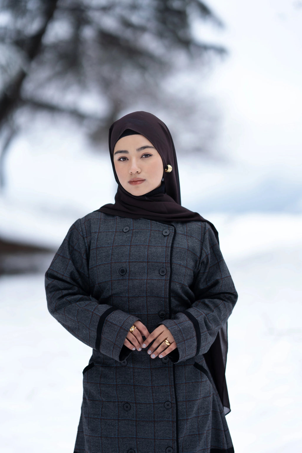 baraqah cobalt checkered winter abaya for women 