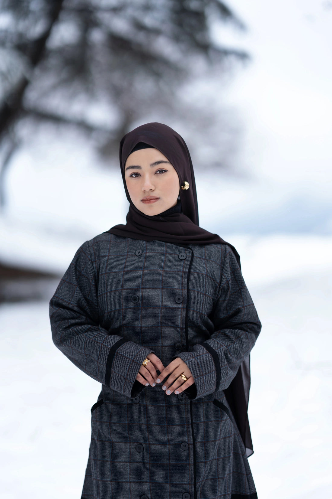 baraqah cobalt checkered winter abaya for women 