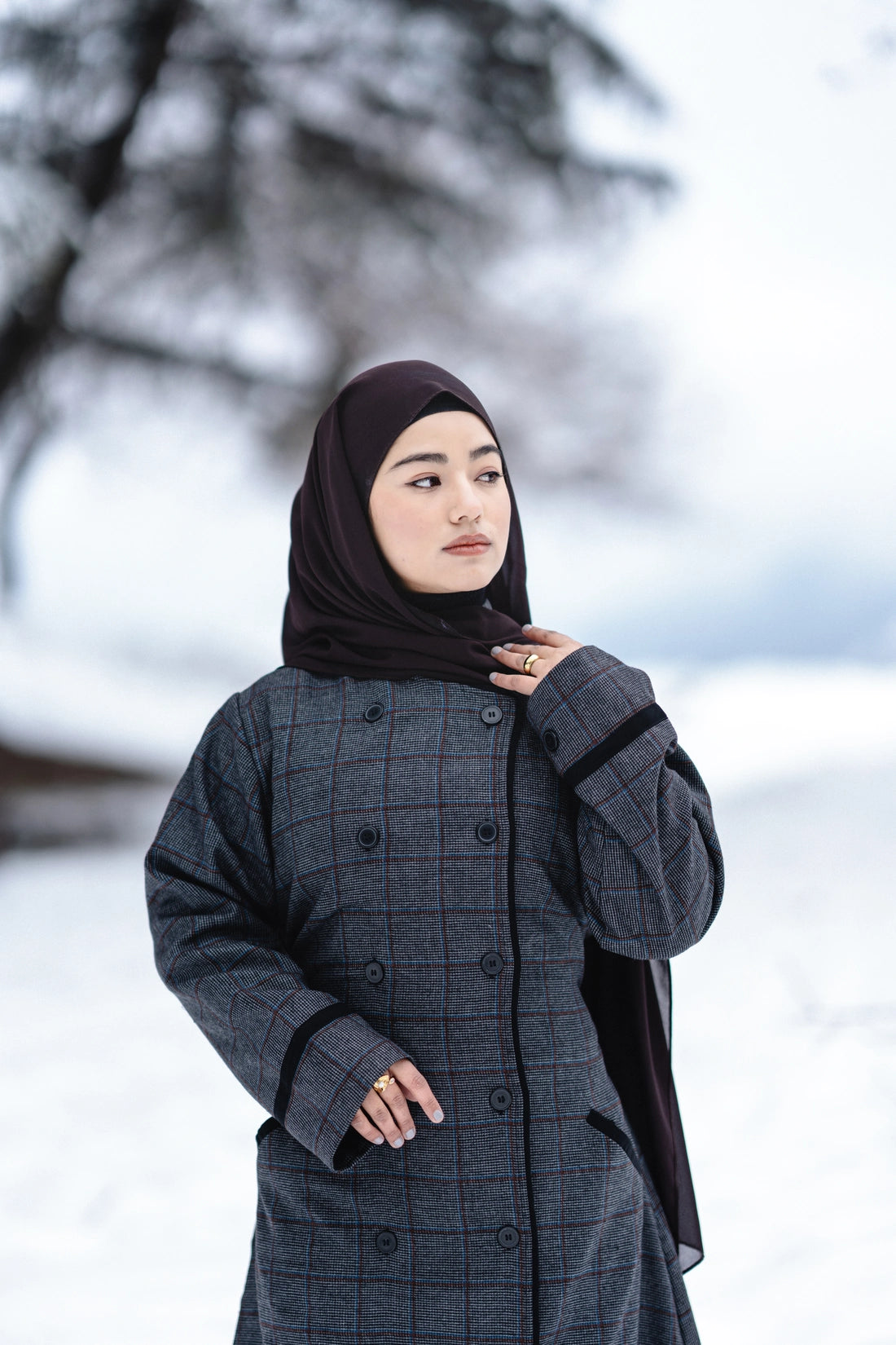 Cobalt Checkered Coat Style Winter Abaya