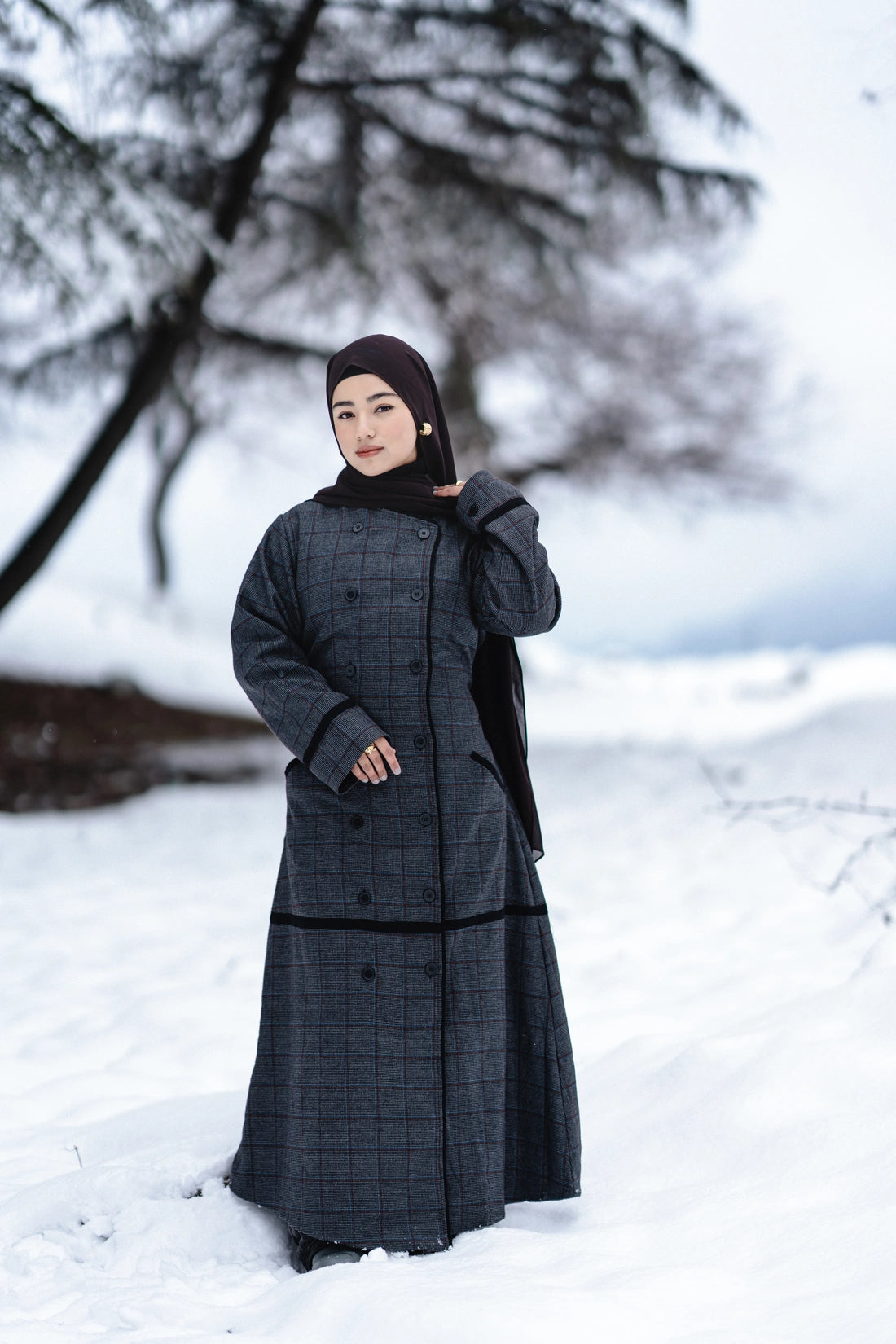 Cobalt Checkered Coat Style Winter Abaya
