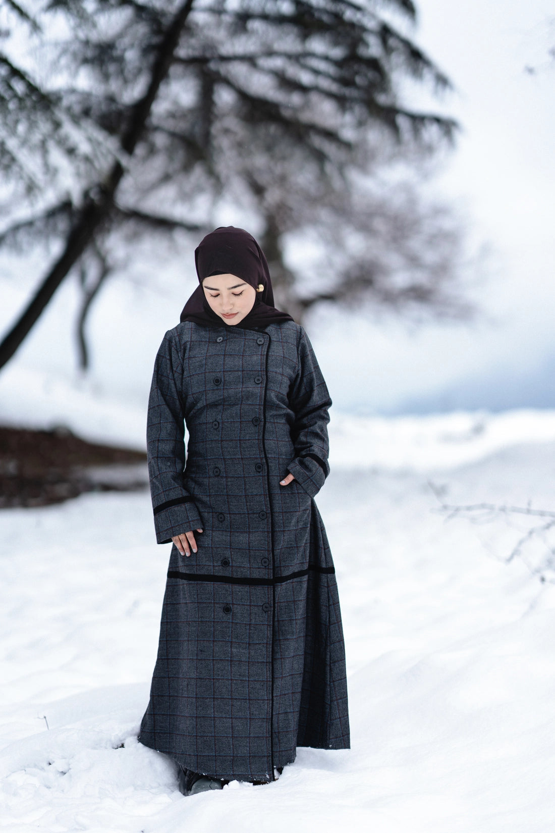 Cobalt Checkered Coat Style Winter Abaya