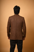 Coffee Brown Houndstooth Woollen  Blazer