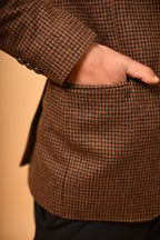Coffee Brown Houndstooth Woollen  Blazer