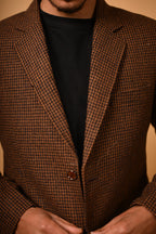 Coffee Brown Houndstooth Woollen  Blazer