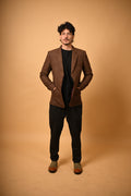 Coffee Brown Houndstooth Woollen  Blazer