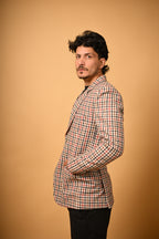 Cream Base with Red & Black Check Woollen Blazer