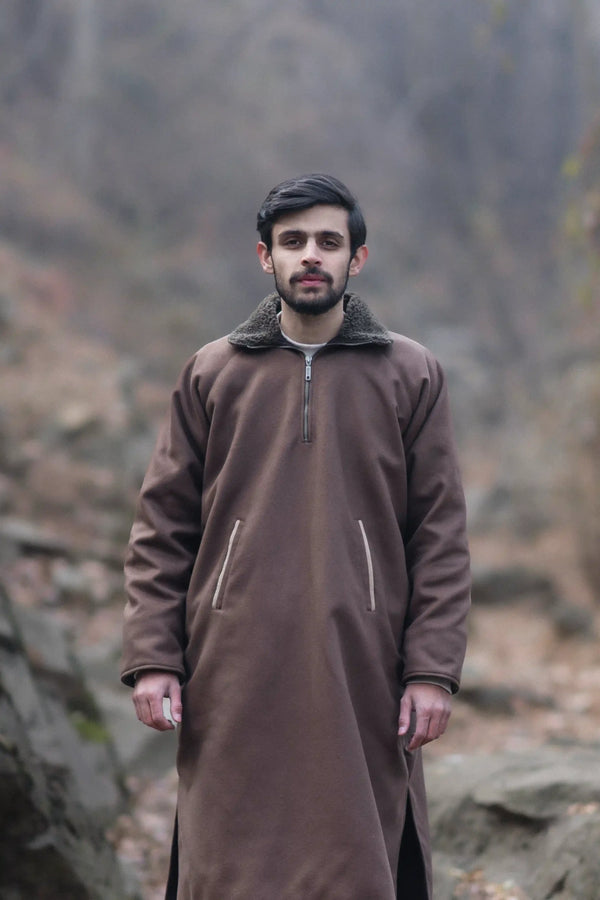 Pecan Brown Fleece Closed Overcoat | Not A Pheran