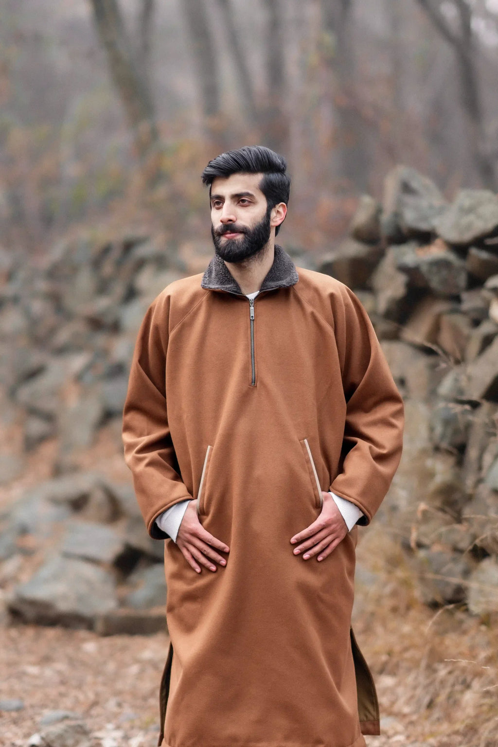 معطف صوف مغلق بلون الخردل المائل للصفرة | ليس معطفًا من الصوف