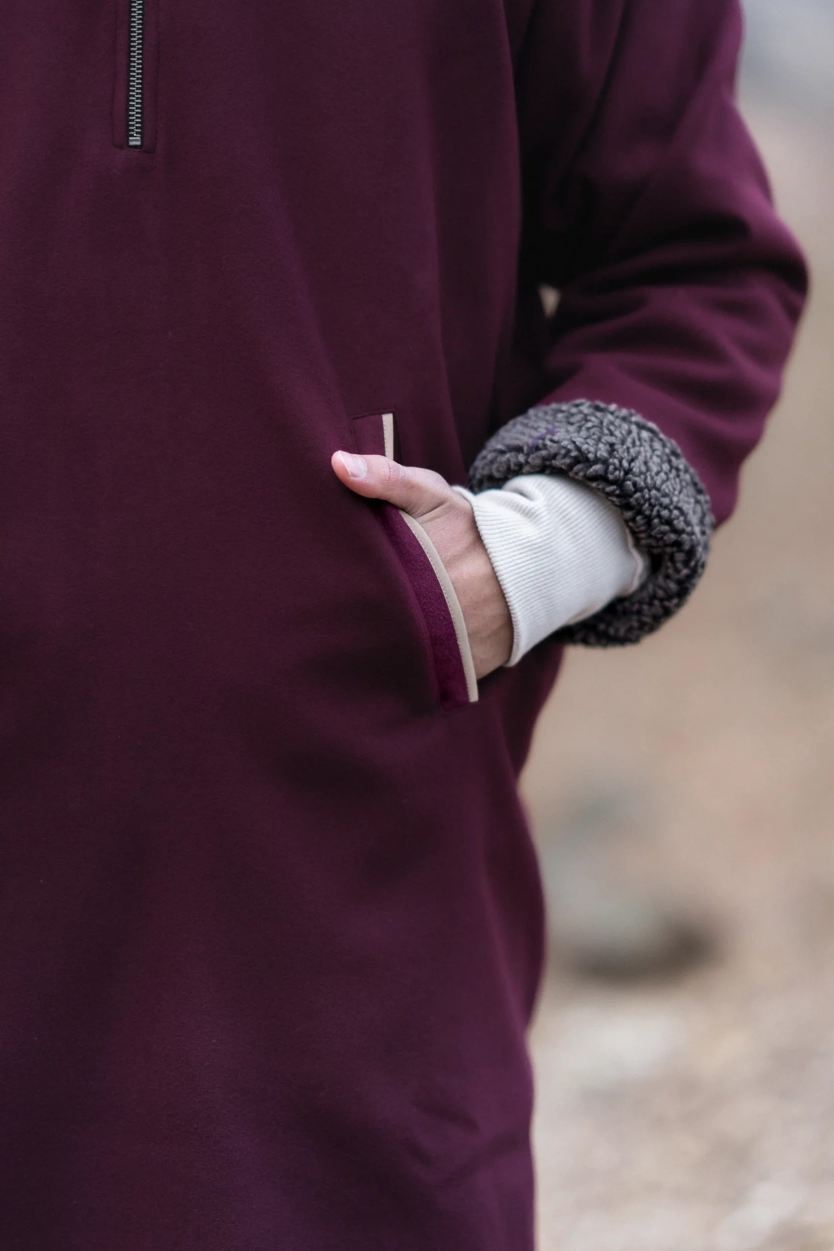 Carmine Maroon Fleece Closed Overcoat | Not A Pheran