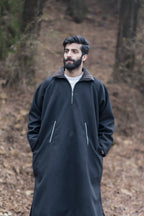 Onyx Black Fleece Closed Overcoat | Not A Pheran