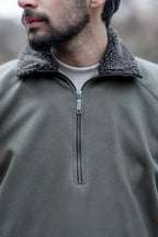 معطف صوف زيتوني باهت مغلق | ليس معطفًا من الصوف