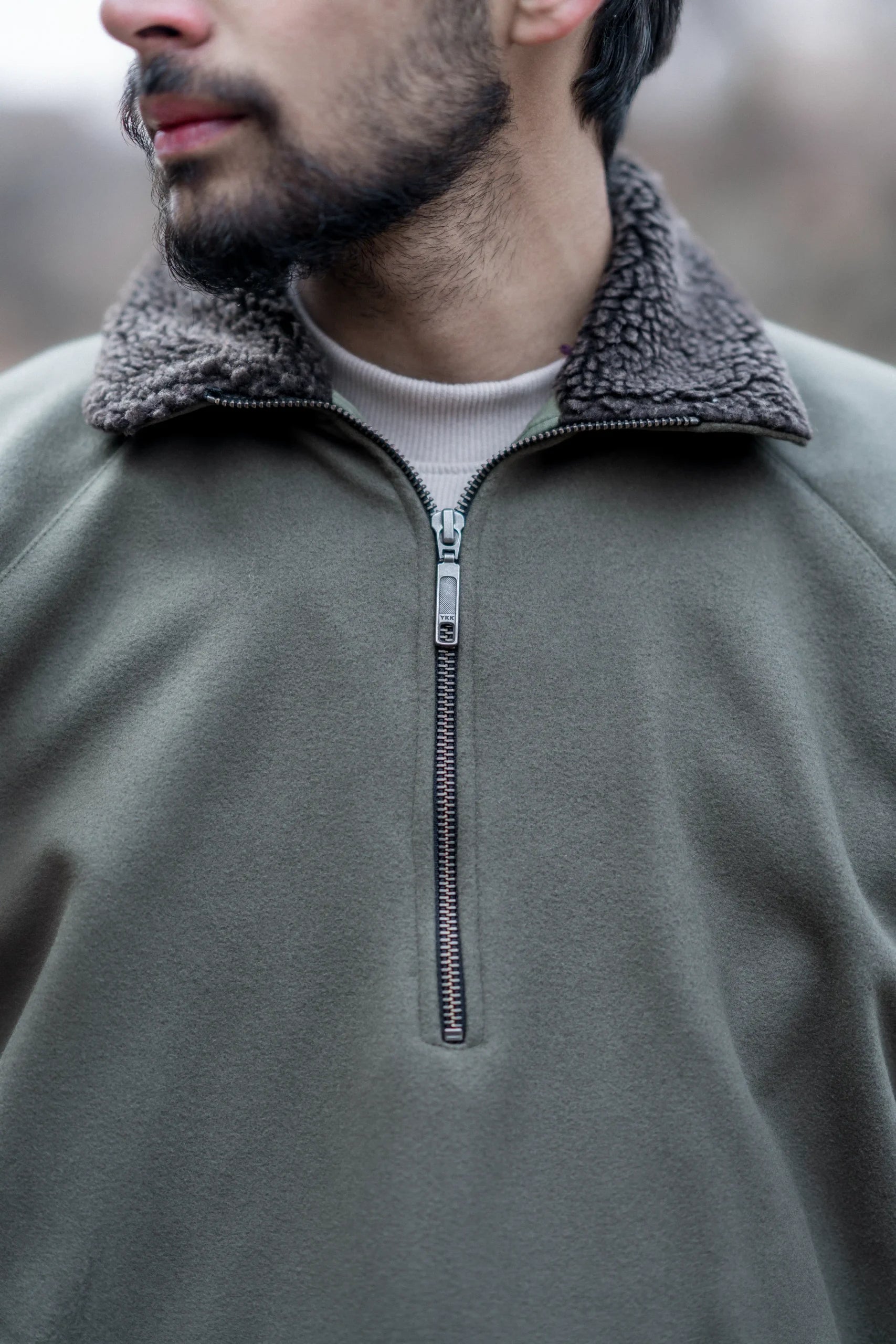 Muted Olive Fleece Closed Overcoat | Not A Pheran