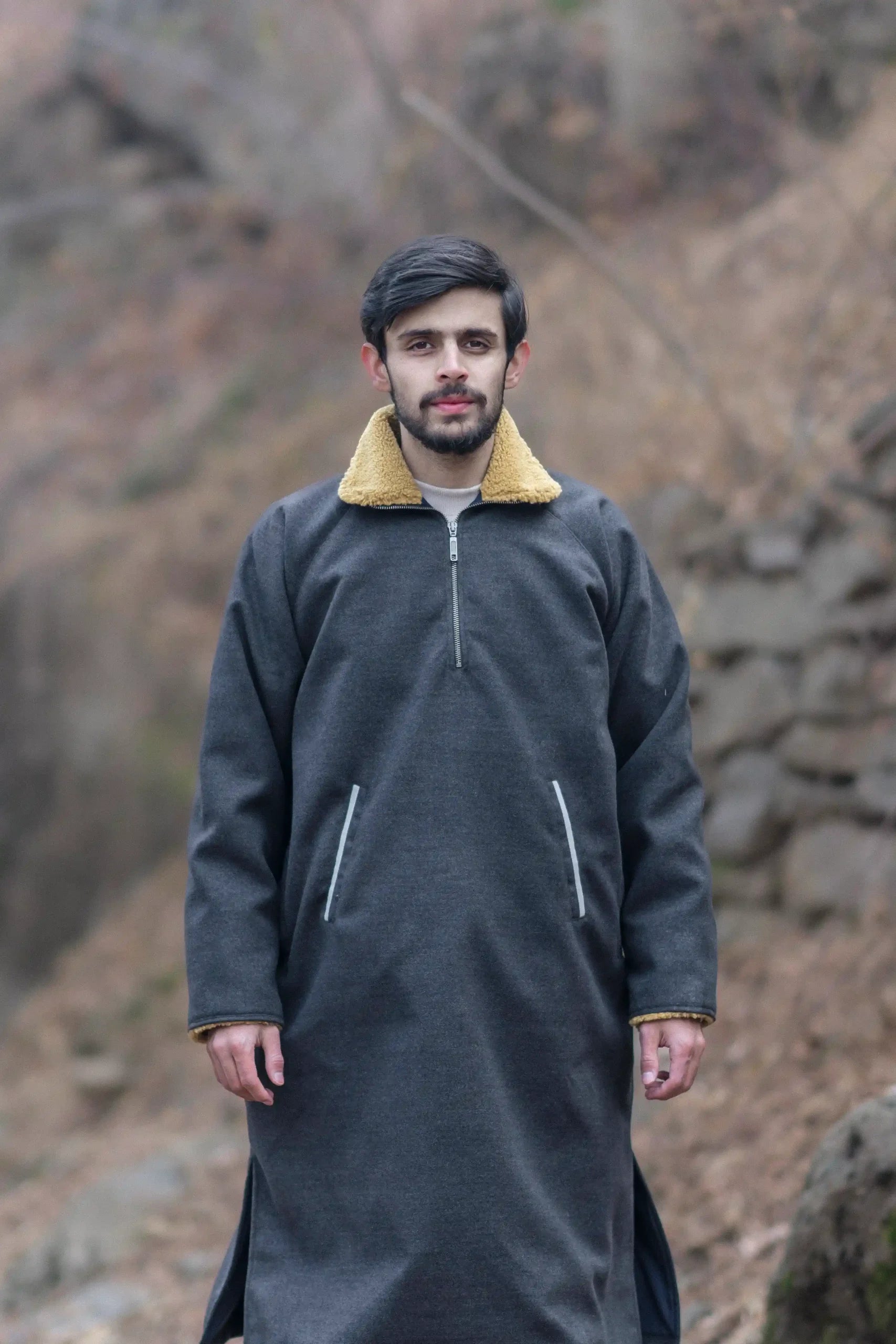 Anchor Gray Fleece Closed Overcoat | Not A Pheran