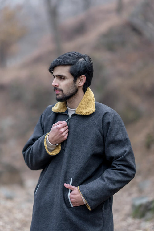 Anchor Gray Fleece Closed Overcoat | Not A Pheran