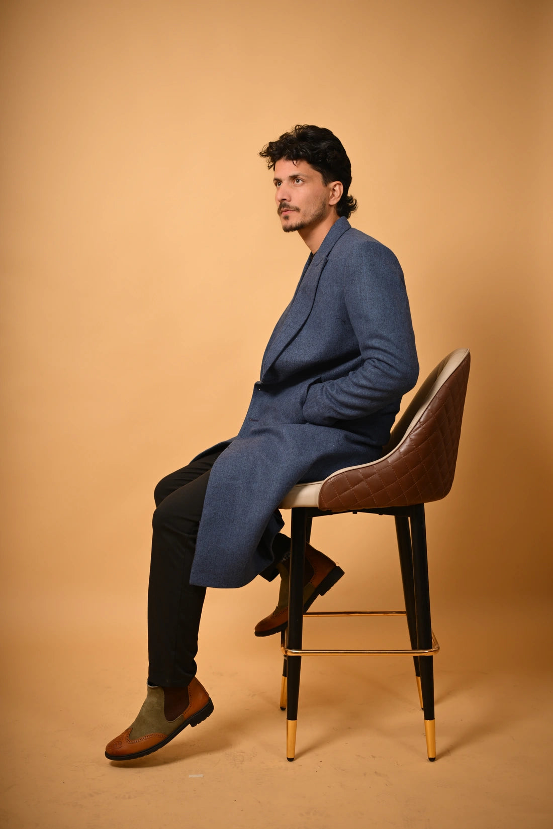 Deep Navy Blue Woolleen  Overcoat