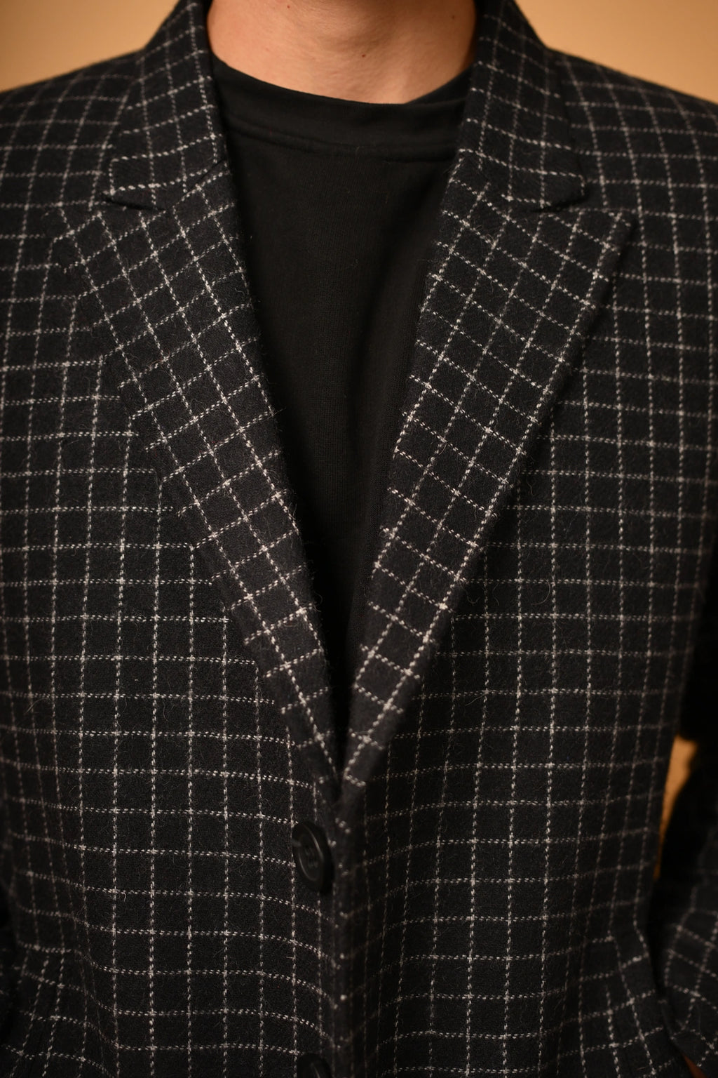 Black With Micro Check  Woollen Overcoat